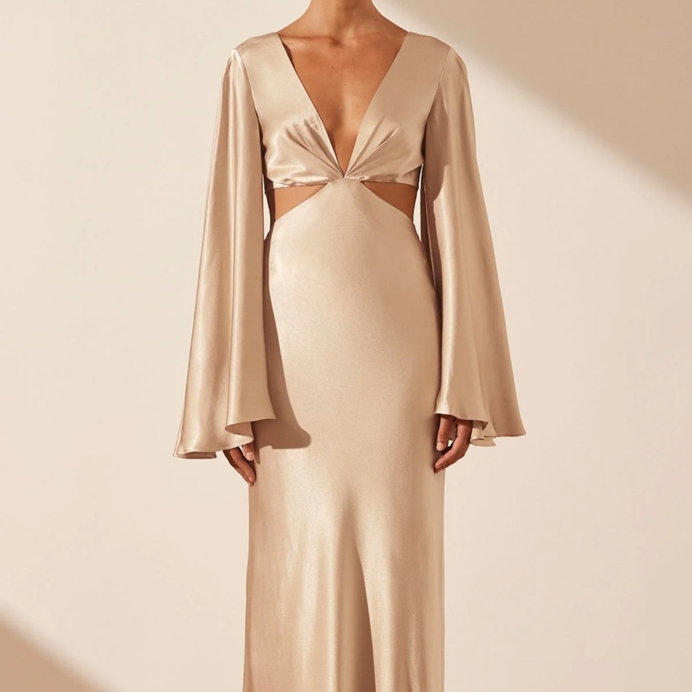 Shona Joy Gold Long Sleeve Dress